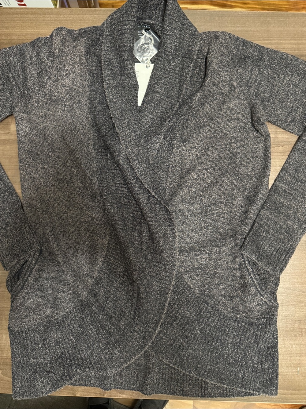 Barefoot Dreams Charcoal Gray Shawl Collar Open-Front Cardigan